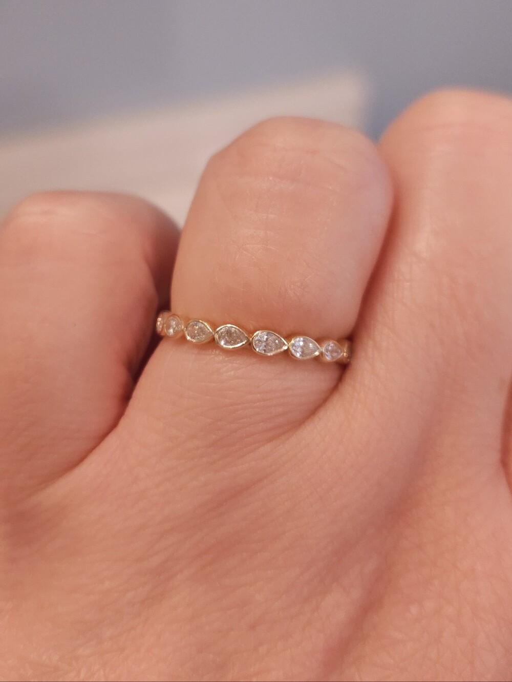 Yellow Gold (14K) Pear Cut Natural Diamond Wedding Band - Picture 13 of 13